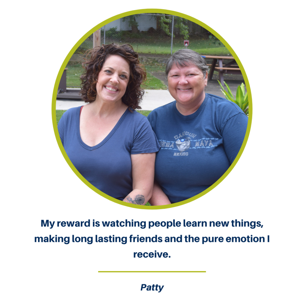 "My reward is watching people learn new things, making long lasting friends and the pure emotion I receive." A quote from Patty about working for UDS.